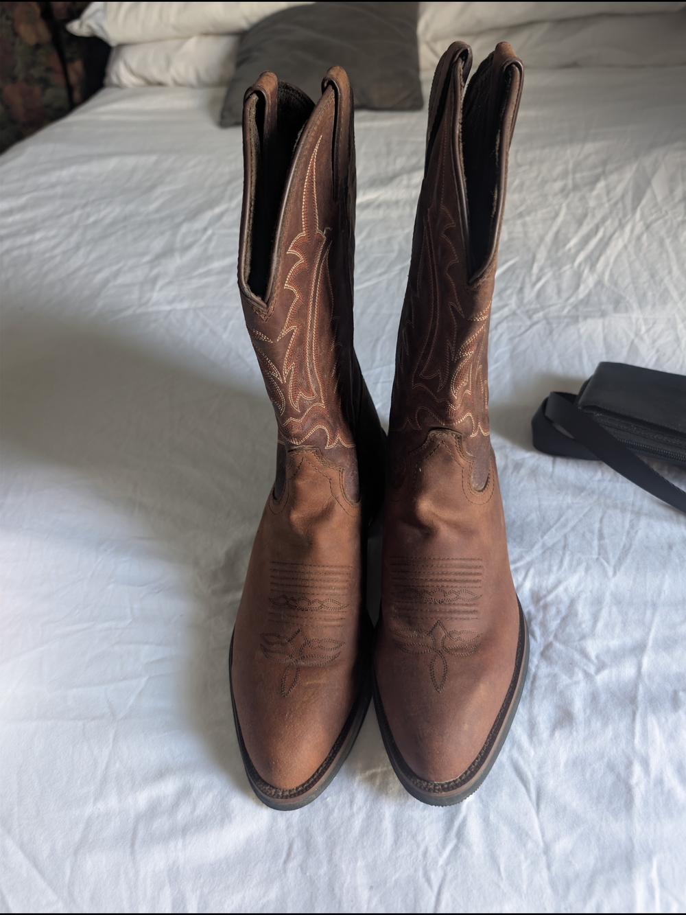 Tony Lama Brown Leather Cowboy Boots with Embroidered Shaft
